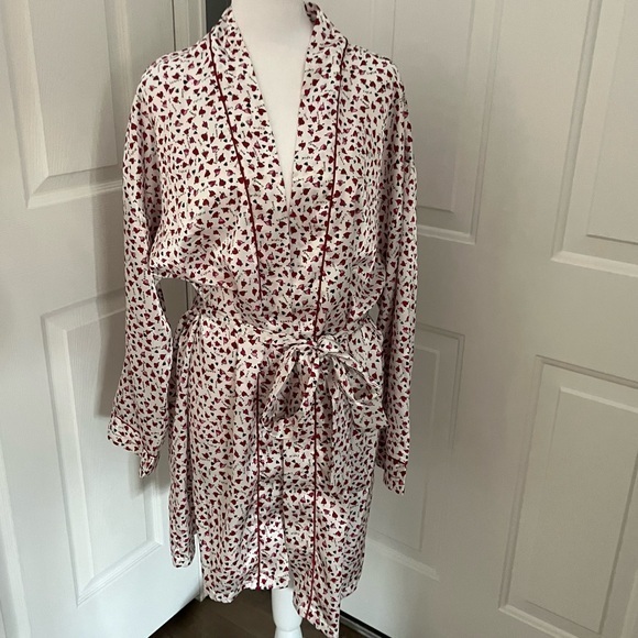 Kathryns Other - Vintage Kathryn Short Robe Women M Satin Cupid Hearts Love Red White Valentines